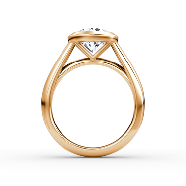Just Brilliant Sculpture Bezel Ring, Round Brilliant, 18K Rose Gold, profile view.