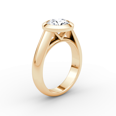 Just Brilliant Sculpture Bezel Ring, Round Brilliant, 18K Rose Gold, upright view.