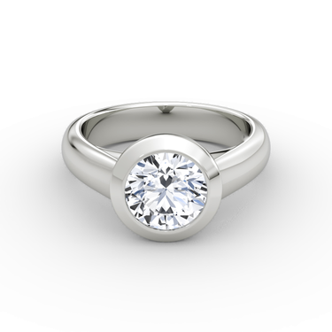 Just Brilliant Sculpture Bezel Ring, Round Brilliant, 18K White Gold, front view.