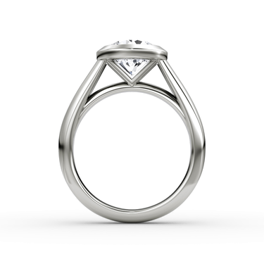 Just Brilliant Sculpture Bezel Ring, Round Brilliant, 18K White Gold, profile view.