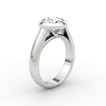 Just Brilliant Sculpture Bezel Ring, Round Brilliant, 18K White Gold, upright view.
