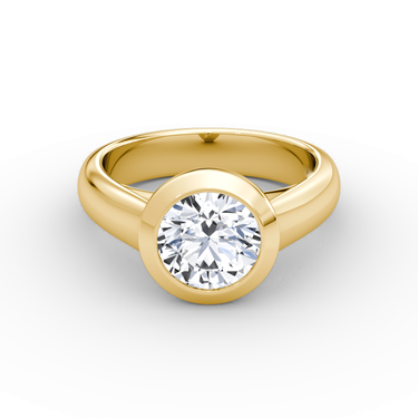 Just Brilliant Sculpture Bezel Ring, Round Brilliant, 18K Yellow Gold, front view.