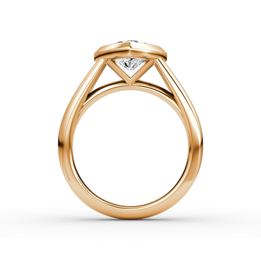 Just Brilliant Sculpture Bezel Ring, Trillion, 18K Rose Gold, profile view.