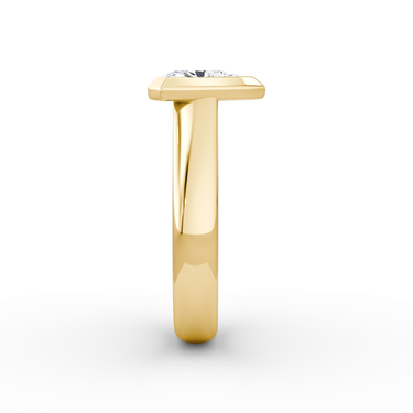 Just Brilliant Sculpture Bezel Ring, Trillion, 18K Yellow Gold, side view.