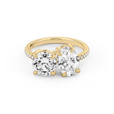 Just Brilliant Toi et Moi Diamond Ring — Pavé / Round Brilliant + Oval — 18K Yellow Gold — front view