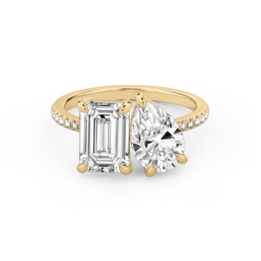 Just Brilliant Toi et Moi Diamond Ring — Pavé / Emerald + Pear — 18K Yellow Gold — front view
