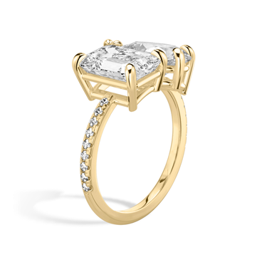 Just Brilliant Toi et Moi Diamond Ring — Pavé / Emerald + Pear — 18K Yellow Gold — upright view