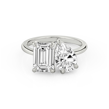 Just Brilliant Toi et Moi Diamond Ring — Plain / Emerald + Pear — 18K White Gold — front view