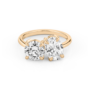Just Brilliant Toi et Moi Diamond Ring — Plain / Round Brilliant + Oval — 18K Rose Gold — front view