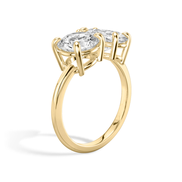 Just Brilliant Toi et Moi Diamond Ring — Plain / Round Brilliant + Oval — 18K Yellow Gold — upright view