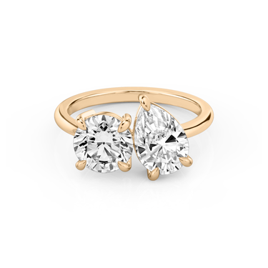 Just Brilliant Toi et Moi Diamond Ring — Plain / Round Brilliant + Pear — 18K Rose Gold — front view