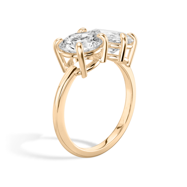Just Brilliant Toi et Moi Diamond Ring — Plain / Round Brilliant + Pear — 18K Rose Gold — upright view