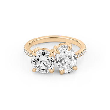 Just Brilliant Toi et Moi Diamond Ring — Pavé / Round Brilliant + Oval — 18K Rose Gold — front view