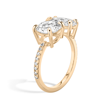 Just Brilliant Toi et Moi Diamond Ring — Pavé / Round Brilliant + Oval — 18K Rose Gold — upright view