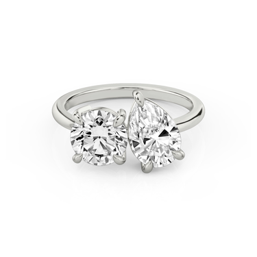 Just Brilliant Toi et Moi Diamond Ring — Plain / Round Brilliant + Pear — 18K White Gold — front view