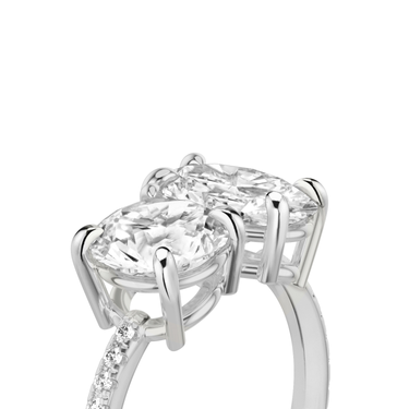 Just Brilliant Toi et Moi Diamond Ring — Pavé / Round Brilliant + Oval — 18K White Gold — detail view