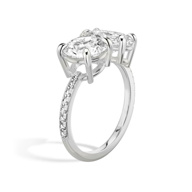 Just Brilliant Toi et Moi Diamond Ring — Pavé / Round Brilliant + Oval — 18K White Gold — upright view