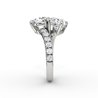 Just Brilliant Toi et Moi Bypass ring, pavé round brilliant and oval, 18K White Gold, side view