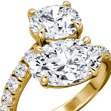 Just Brilliant Toi et Moi Bypass ring, pavé band, round brilliant and oval diamonds, 18K Yellow Gold, detail view