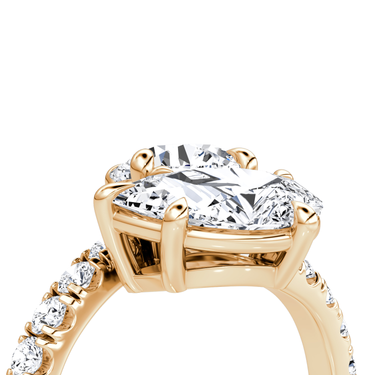 Just Brilliant Toi et Moi Bypass ring, pavé band, round brilliant and pear diamonds, 18K Rose Gold, oblique2 view