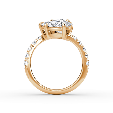 Just Brilliant Toi et Moi Bypass ring, pavé band, round brilliant and pear diamonds, 18K Rose Gold, profile view