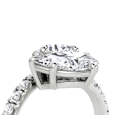 Just Brilliant Toi et Moi Bypass ring, pavé band, round brilliant and pear diamonds, 18K White Gold, oblique2 view