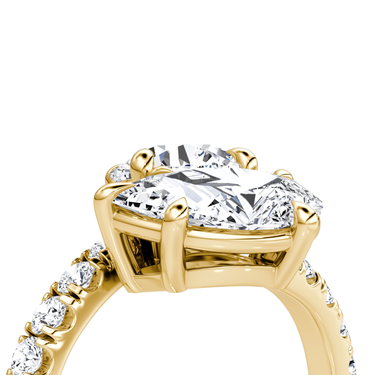 Just Brilliant Toi et Moi Bypass ring, pavé band, round brilliant and pear diamonds, 18K Yellow Gold, oblique2 view