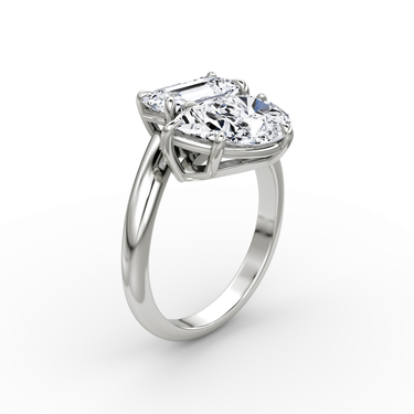 Just Brilliant Toi et Moi Bypass ring, plain band, emerald and pear diamonds, 18K White Gold, upright view