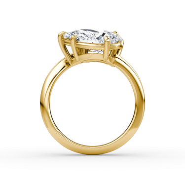 Just Brilliant Toi et Moi Bypass ring, plain band, emerald and pear diamonds, 18K Yellow Gold, profile view