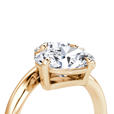 Just Brilliant Toi et Moi Bypass ring, plain band, round brilliant and oval diamonds, 18K Rose Gold, oblique2 view