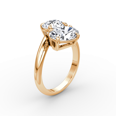 Just Brilliant Toi et Moi Bypass ring, plain band, round brilliant and oval diamonds, 18K Rose Gold, upright view