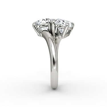 Just Brilliant Toi et Moi Bypass ring, plain band, round brilliant and oval diamonds, 18K White Gold, side view