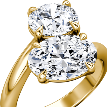 Just Brilliant Toi et Moi Bypass ring, plain band, round brilliant and oval diamonds, 18K Yellow Gold, detail view