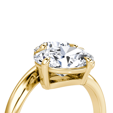 Just Brilliant Toi et Moi Bypass ring, plain band, round brilliant and oval diamonds, 18K Yellow Gold, oblique2 view
