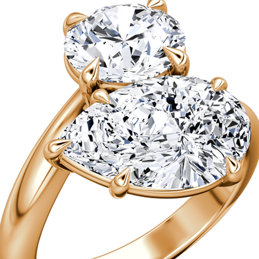 Just Brilliant Toi et Moi Bypass ring, plain band, round brilliant and pear diamonds, 18K Rose Gold, detail view