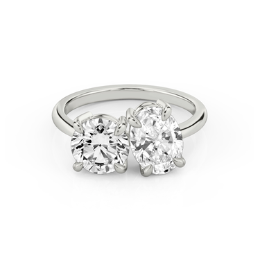 Just Brilliant Toi et Moi Diamond Ring — Plain / Round Brilliant + Oval — 18K White Gold — front view