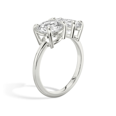 Just Brilliant Toi et Moi Diamond Ring — Plain / Round Brilliant + Oval — 18K White Gold — upright view