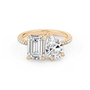 Just Brilliant Toi et Moi Diamond Ring — Pavé / Emerald + Pear — 18K Rose Gold — front view