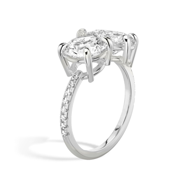 Just Brilliant Toi et Moi Diamond Ring — Pavé / Round Brilliant + Pear — 18K White Gold — upright view