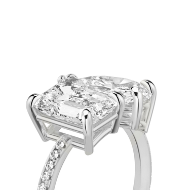 Just Brilliant Toi et Moi Diamond Ring — Pavé / Emerald + Pear — 18K White Gold — detail view