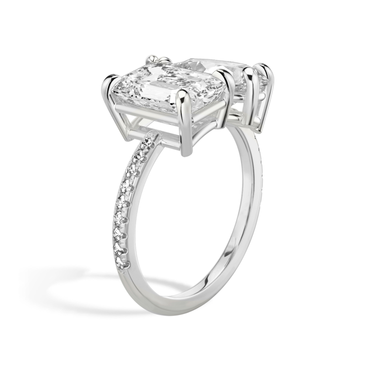 Just Brilliant Toi et Moi Diamond Ring — Pavé / Emerald + Pear — 18K White Gold — upright view