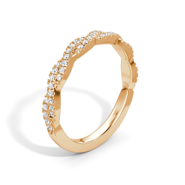 Just Brilliant twisted band — double pave twisted — 18K Rose Gold — upright view