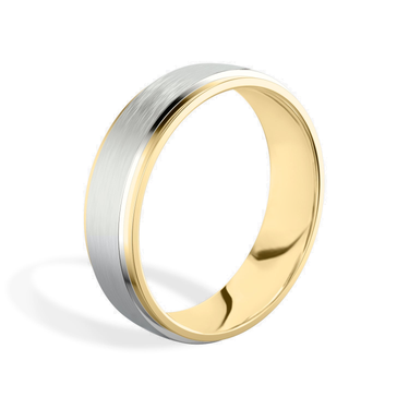 Just Brilliant 6mm Two-Tone Wedding Band in 18K White Gold and Yellow Gold, upright view