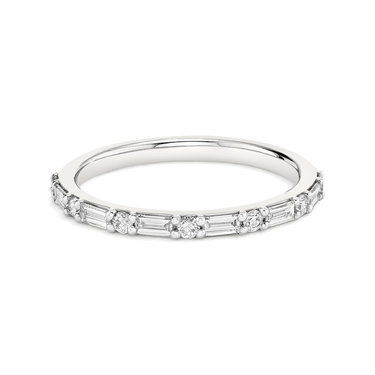 Just Brilliant Alternating Shapes Band in 18K White Gold, front view.