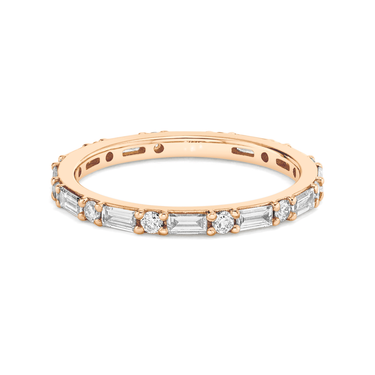 Just Brilliant Alternating Shapes Band in 18K Rose Gold, front view.