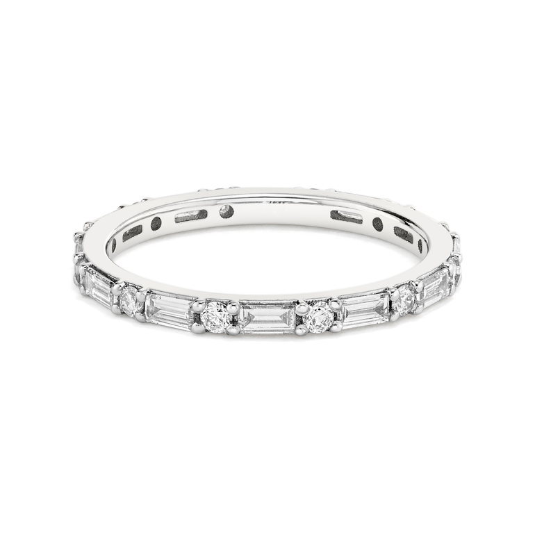 Just Brilliant Alternating Shapes Band in 18K White Gold, front view.