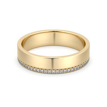 Just Brilliant Pave Cigar Band in 18K Yellow Gold, front view.
