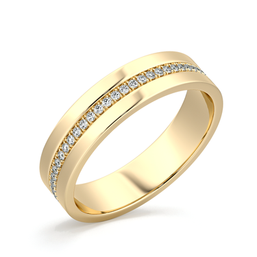 Just Brilliant Pave Cigar Band in 18K Yellow Gold, oblique view.