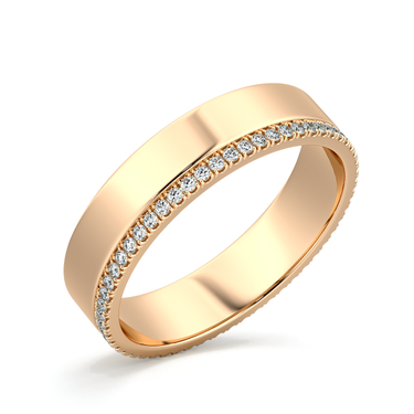 Just Brilliant Pave Cigar Band in 18K Rose Gold, oblique view.