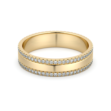 Just Brilliant Pave Cigar Band in 18K Yellow Gold, front view.